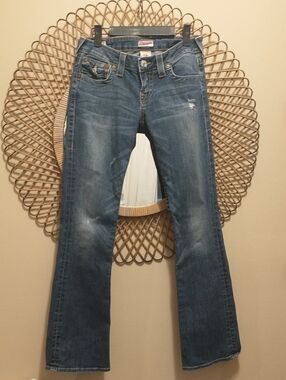 Y2K! True Religion Jeans Becky Low Rise Flare Size 27 Petite Dark Wash
